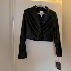 Faux Leather Cropped Blazer